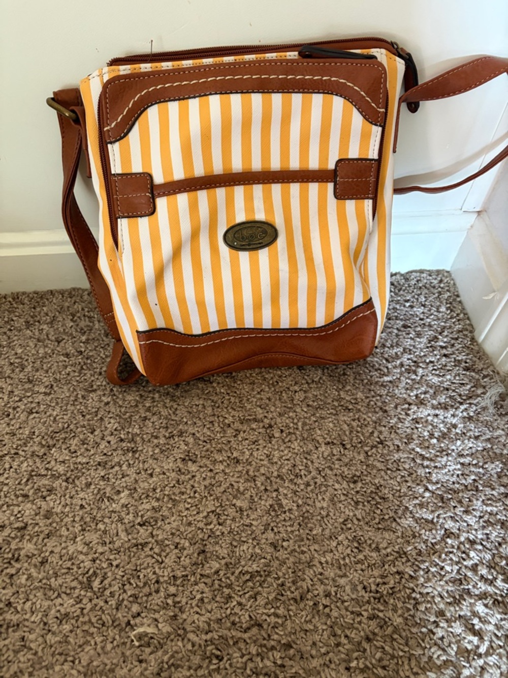 Striped Yellow & Brown Crossbody Bag - Unbranded